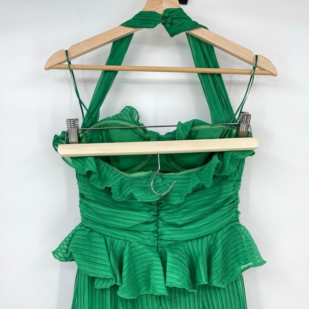 Line & Dot | NWT Cari Halter Maxi Dress in Kelly Green Tiered Pleated Halter XS - Picture 8 of 14